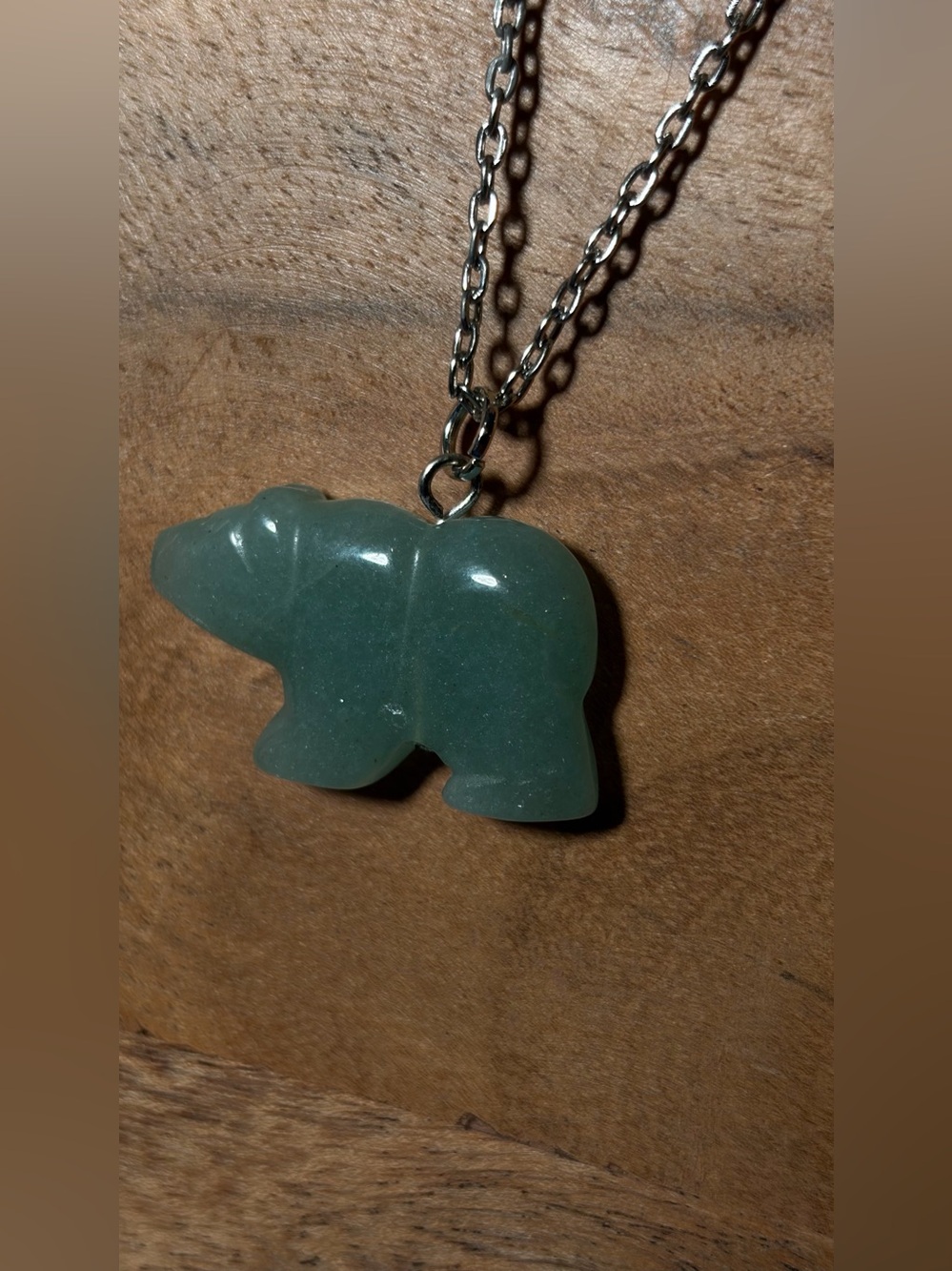Green Aventurine Bear Hand-Carved Pendant Necklace Long - Picture 14 of 15